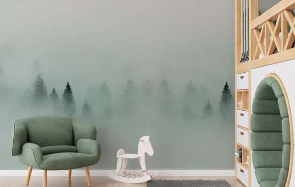 Create a Peaceful Office with Dark Green Forest Wallpaper Designs